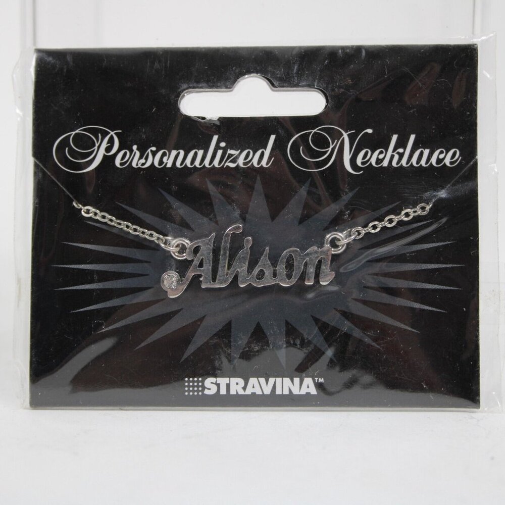ALISON Name Silvertone Rhinestone 14.5" w 4.5" Multi Ring Ext Necklace